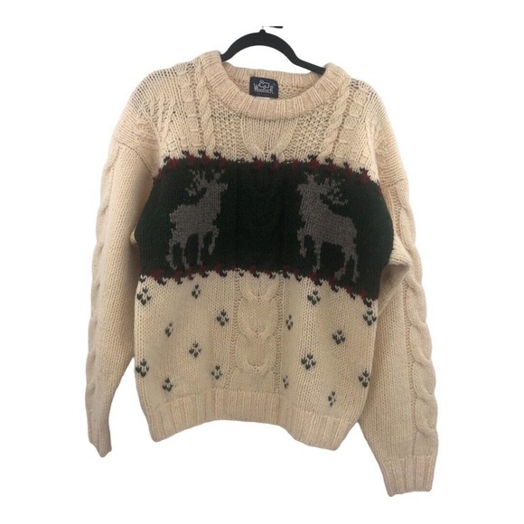 Woolrich Other - Woolrich Vintage Chunky Knit Deer Cabin Wool Fisherman Mens Sweater Sz Medium